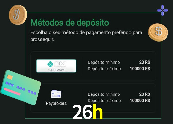 O cassino 26h oferece uma grande variedade de métodos de pagamento